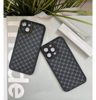 Брендовий чорний чохол на айфон 14 із золотою оправою оригінал силіконовий